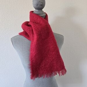 Vintage Glendream Mohair &  Wool Blend Red Scarf Made in Scotland 45"×9" Unisex